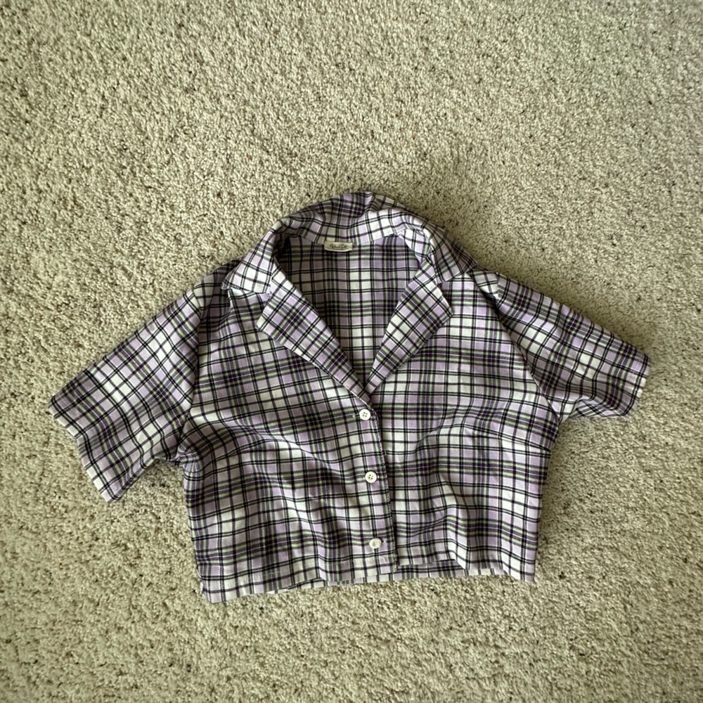 Purple & black plaid crop top Brandy Melville